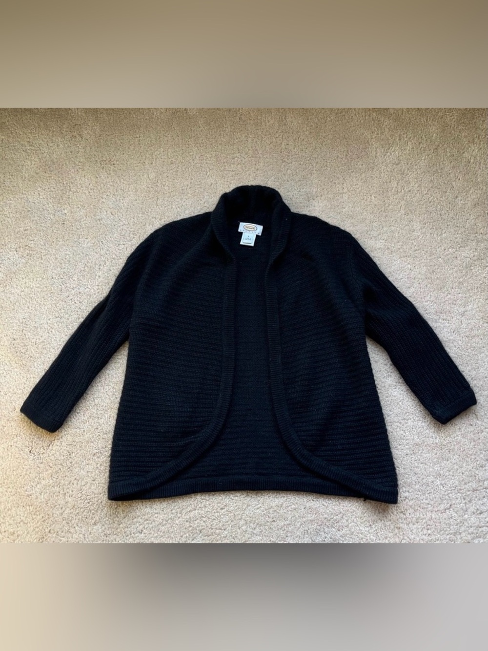 Talbots Black Cashmere Silk Blend Open Front Cardigan Sweater - S Petite - EUC